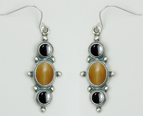 Sterling Silver Drop Dangle Earrings With Cat's Eye And Hematite